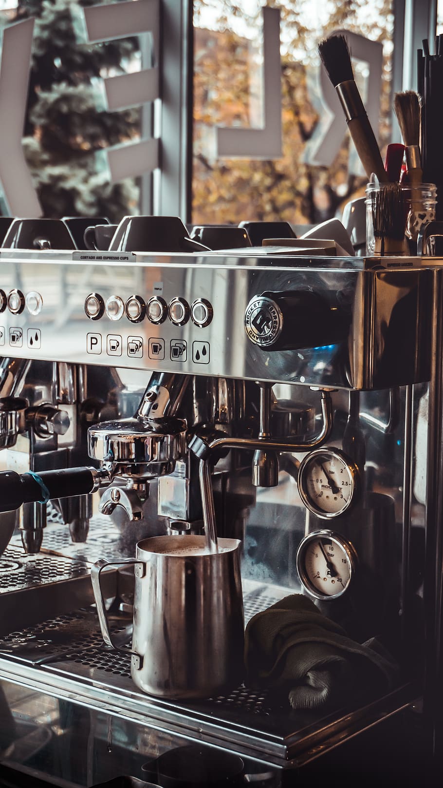 silver stainless steel coffee maker, espresso maker, machinery HD wallpaper