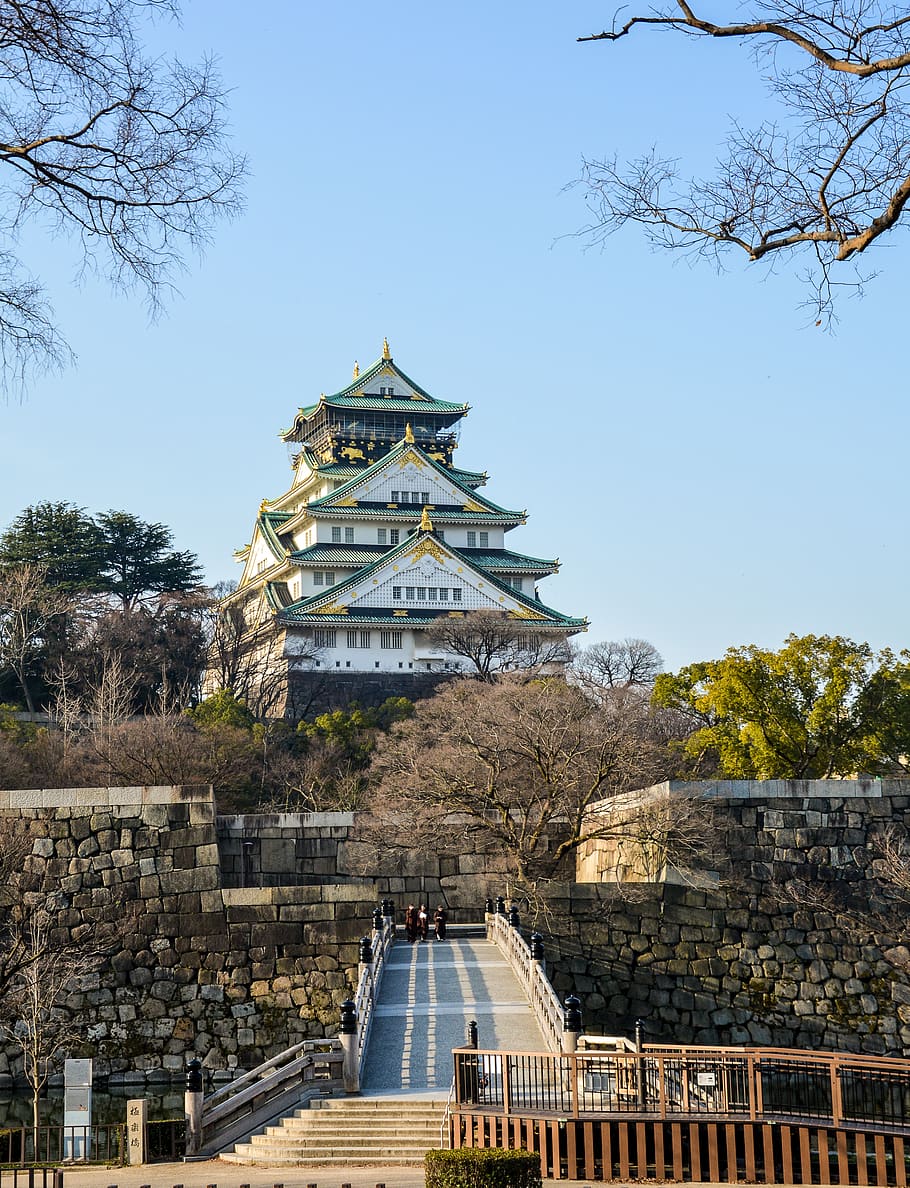 japan, ōsaka-shi, osaka castle, royalty, landmark, tree, built structure, HD wallpaper