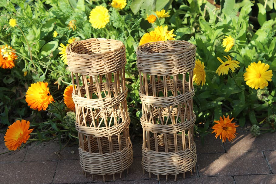 autumn, abendstimmung, baskets, romantic, romance, mood, flowers HD wallpaper