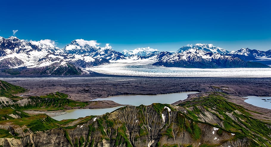 Aerial Photography of Mountain Near Body of Water, clouds, daylight HD wallpaper