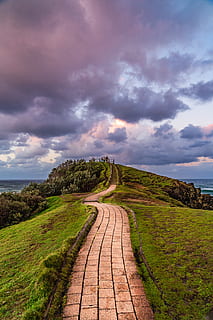 pathway, clouds, scenery, sky, landscape, peaceful, water, australia HD wallpaper