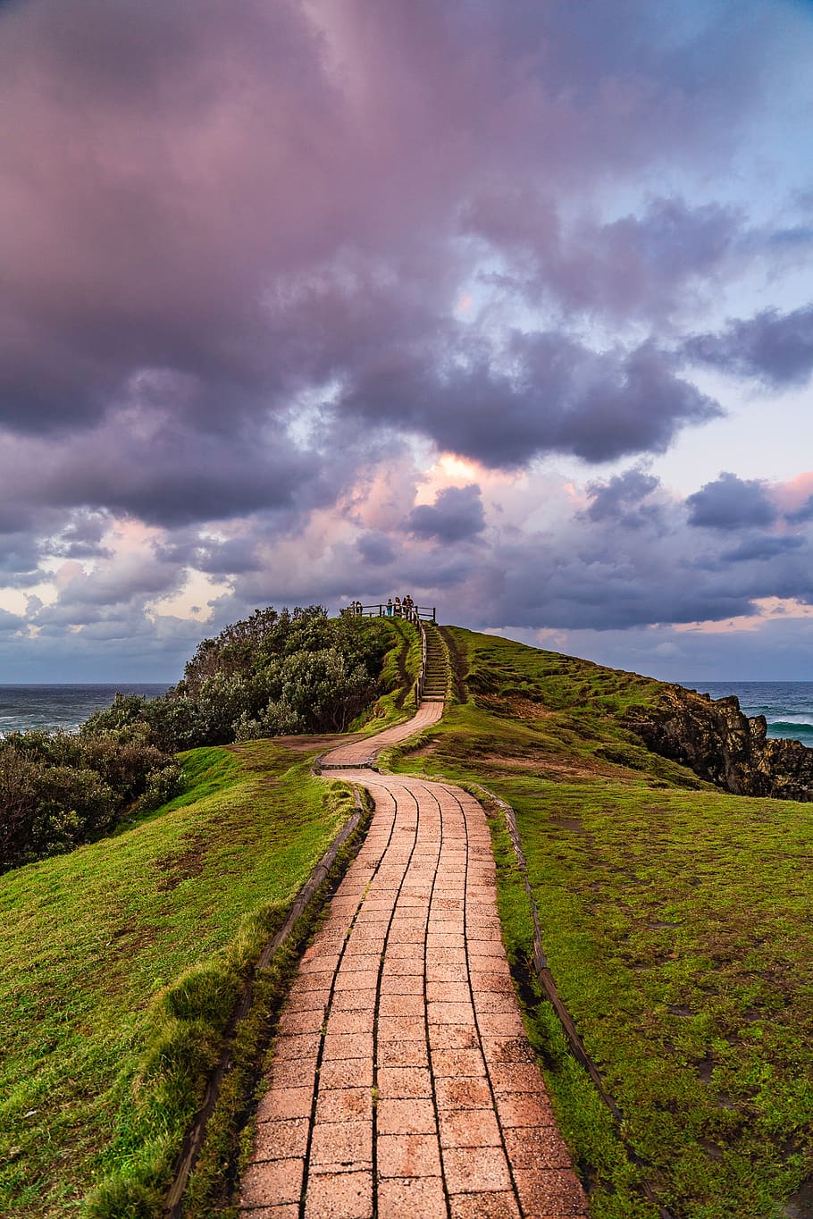 pathway, clouds, scenery, sky, landscape, peaceful, water, australia, HD wallpaper