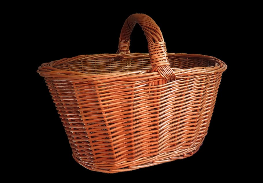 basket, wooden, object, keep, black background, studio shot HD wallpaper