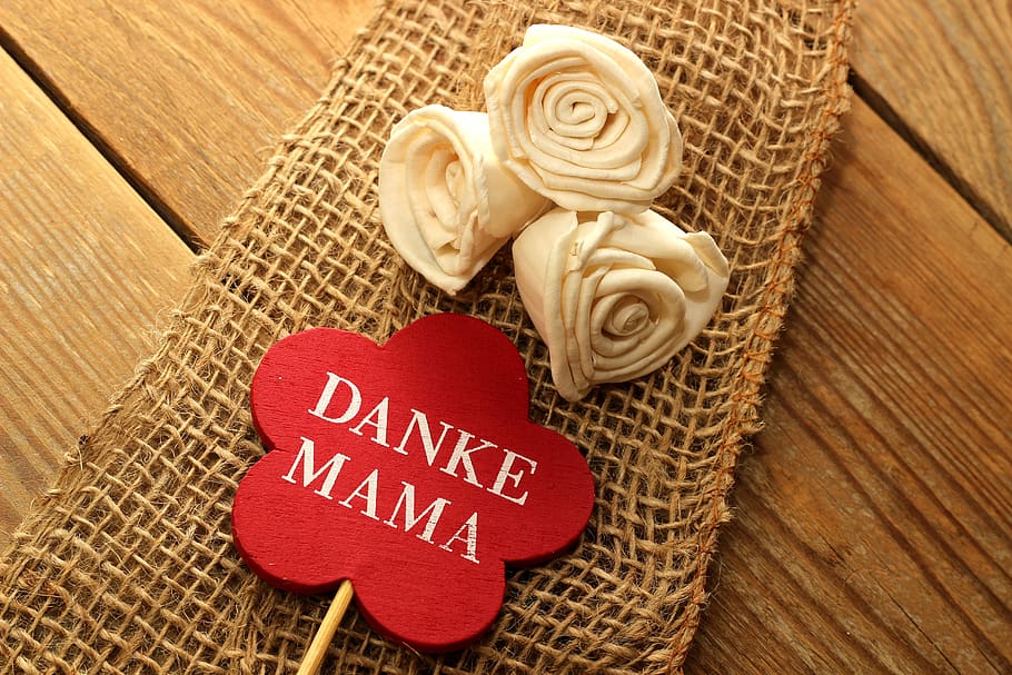 thank you, mama, shield, red, wood, fabric, flowers, mother's day HD wallpaper