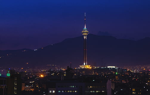 tehran, iran, milad tower, nightlife, architecture, built structure HD wallpaper