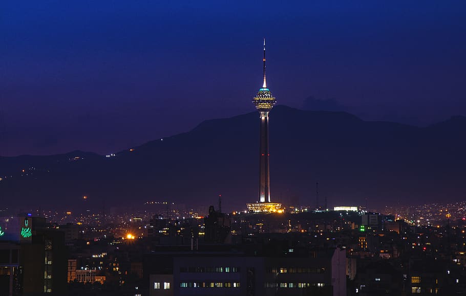 tehran, iran, milad tower, nightlife, architecture, built structure, HD wallpaper