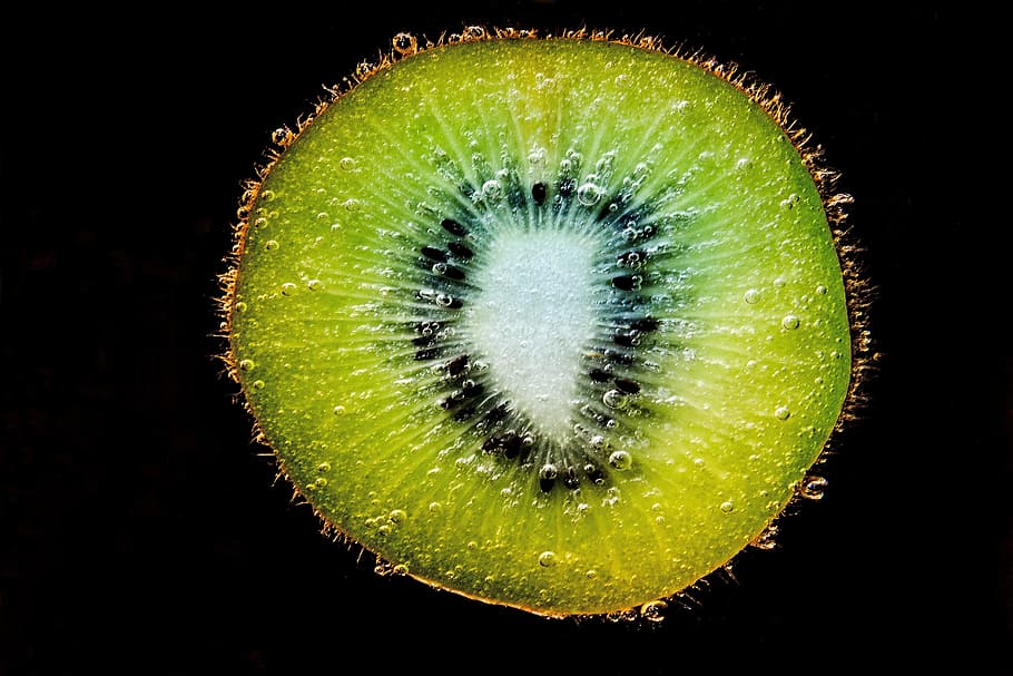 Kiwi cross section, close up, cut, fruit, green, pattern, kiwi - fruit, HD wallpaper