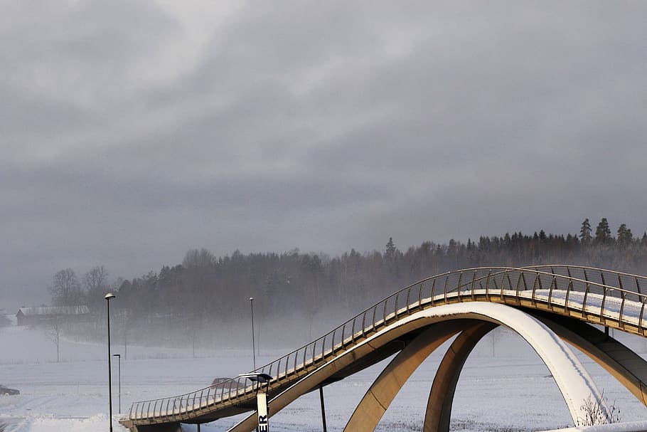 bridge, architecture, winter, landmark, landscape, connection HD wallpaper