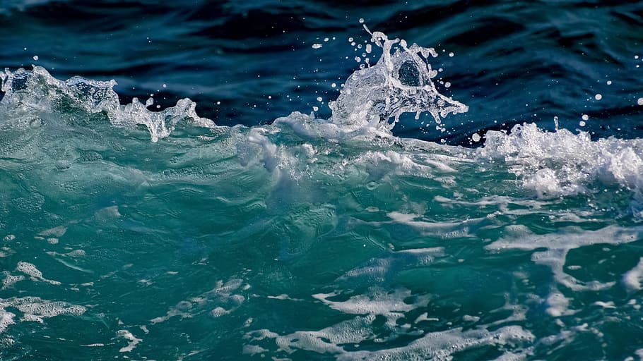 wave, spray, foam, sea, water, surf, nature, wind, turquoise HD wallpaper
