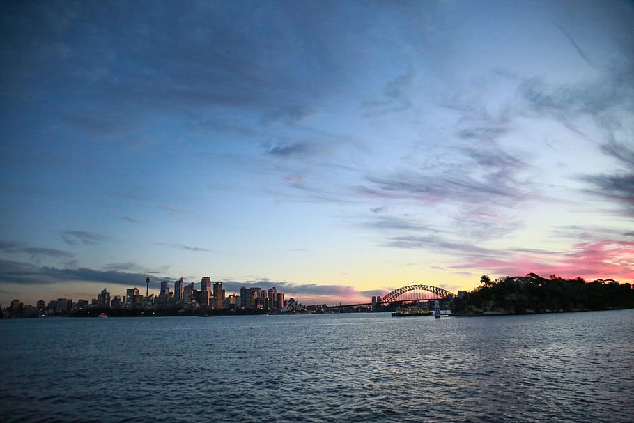 australia, sydney, bridge, sky, ocean, architecture, water HD wallpaper