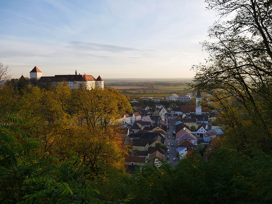 castle, germany, autumn, view, vantage point, bavaria, village HD wallpaper