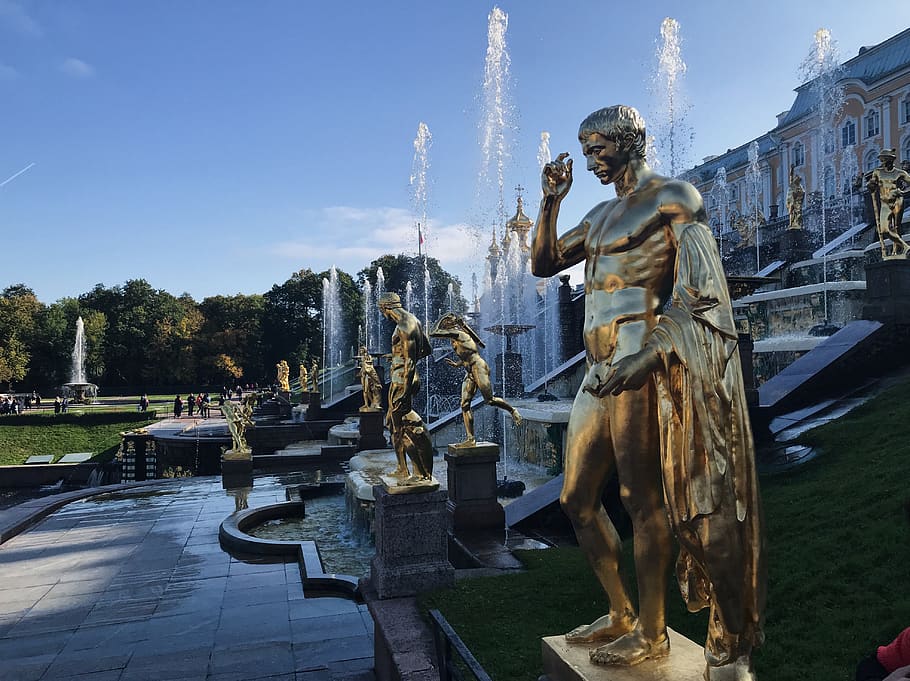 russia, summer palace, statue, sculpture, representation, art and craft HD wallpaper
