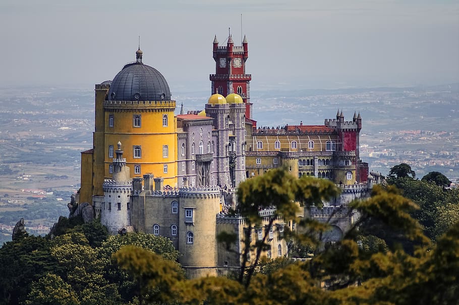 foam, castle, portugal, historical, sintra, colorful, lisbon, HD wallpaper