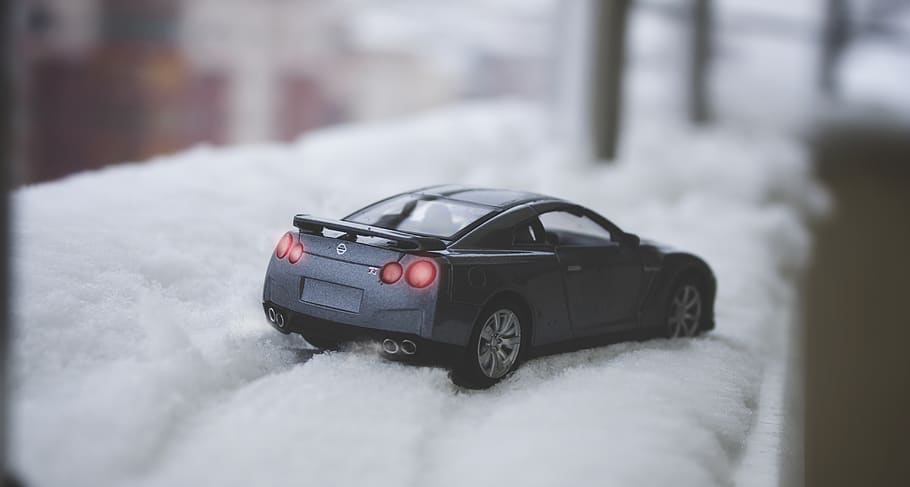 Close-up of Car on Snow, cold, ice, macro, miniature, toy car HD wallpaper
