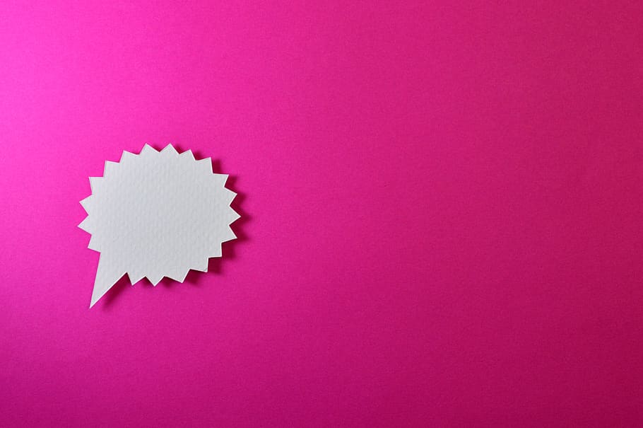 White Quote Paper Cutout, blank, chat, chatting, colors, pink background HD wallpaper
