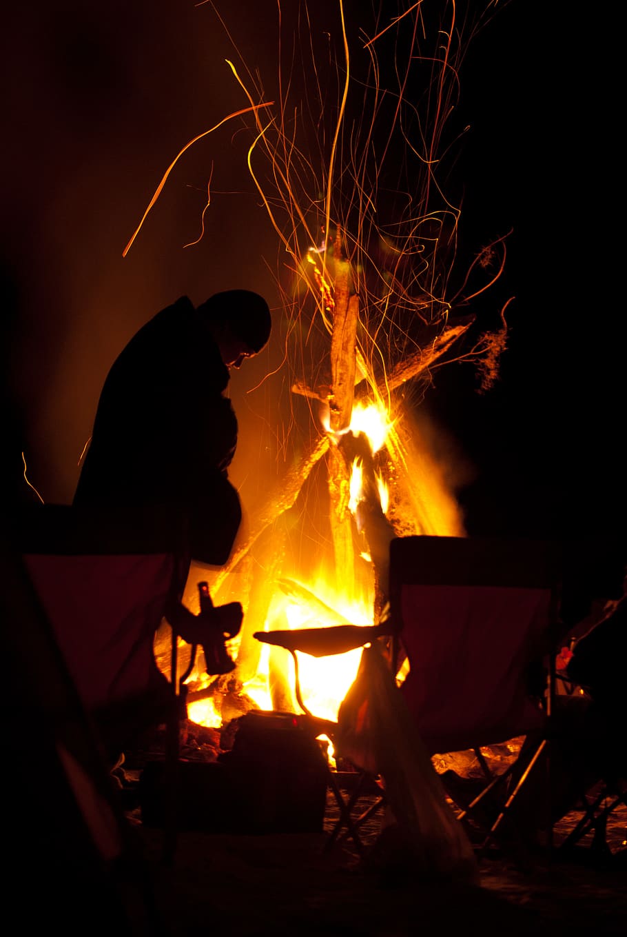 camping, woods, campfire, thinking, burning, flame, fire - natural phenomenon HD wallpaper