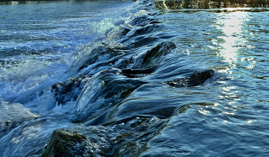 waterfall, rock, creek, nature, flow, running, motion, beauty in nature HD wallpaper