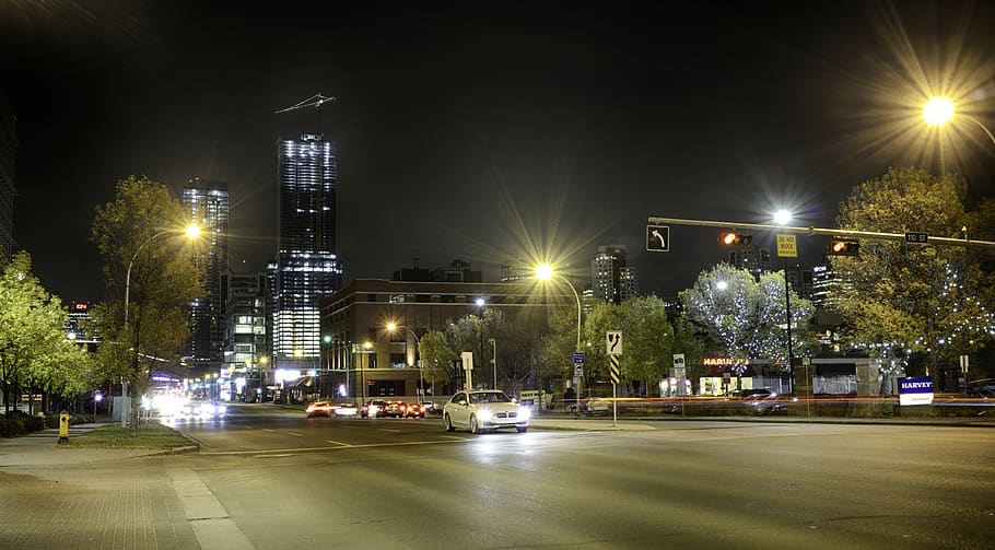 edmonton, ice district, canada, traffic, buildings, alberta HD wallpaper