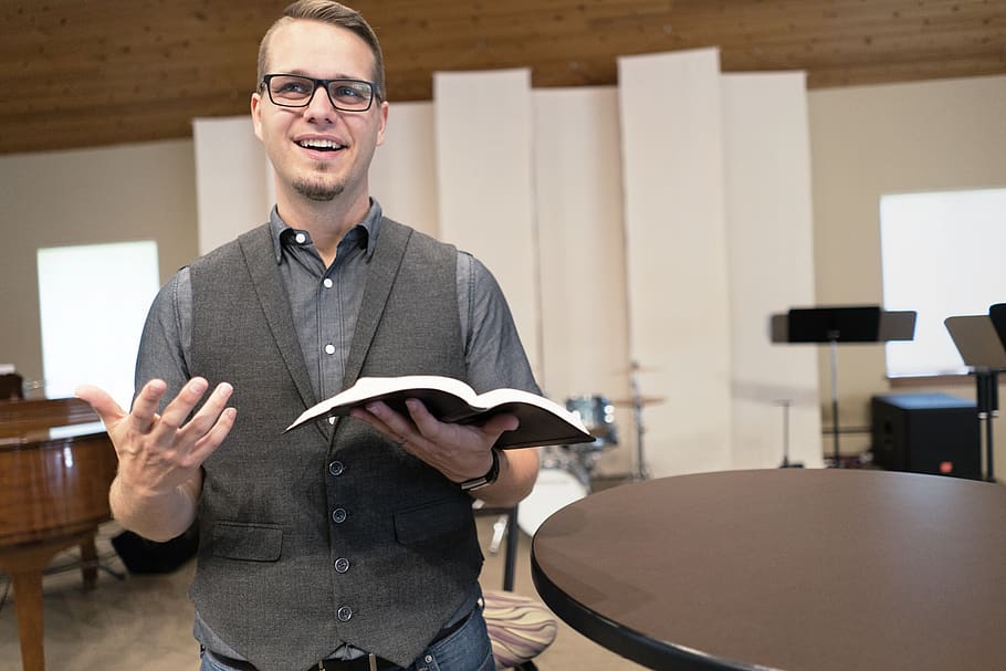 pastor, preaching, bible, one person, smiling, glasses, eyeglasses
