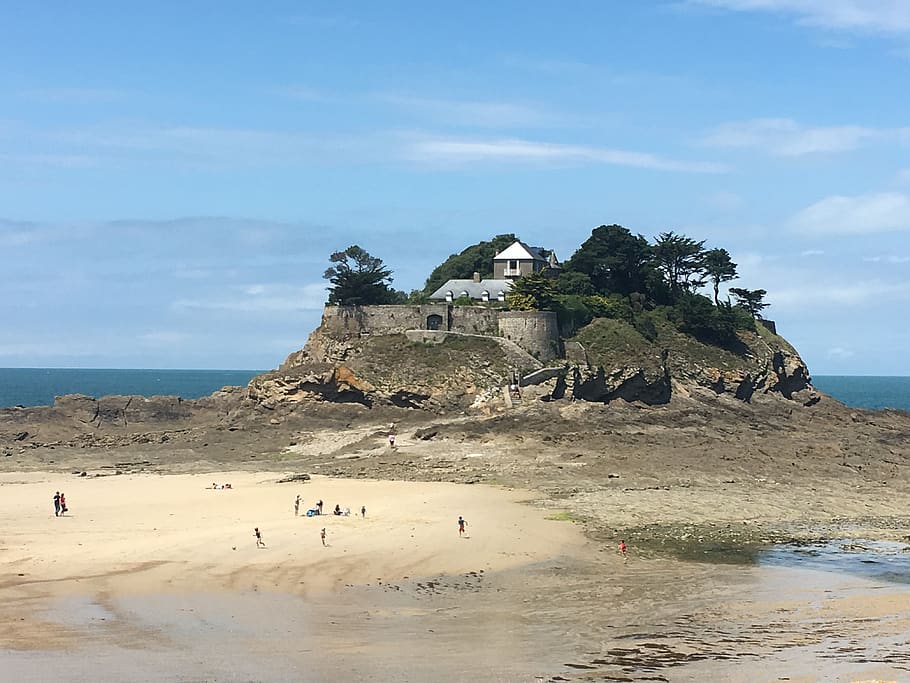 france, cancale, beach, summer, water, land, sky, sea, built structure HD wallpaper