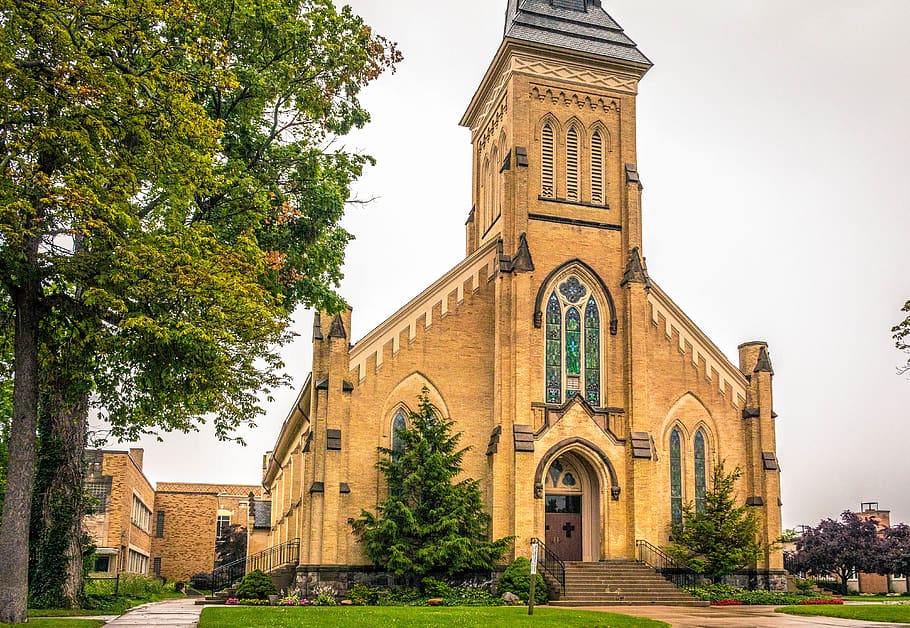 church, sky, tree, brick, built structure, architecture, building exterior HD wallpaper