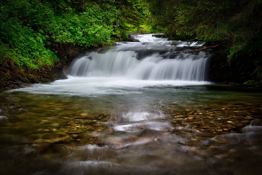 water, waterfall, stream, river, nature, engjadalen, norway HD wallpaper