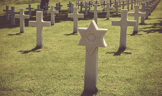 gray tombstone in graveyard, cross, emblem, colleville-sur-mer HD wallpaper