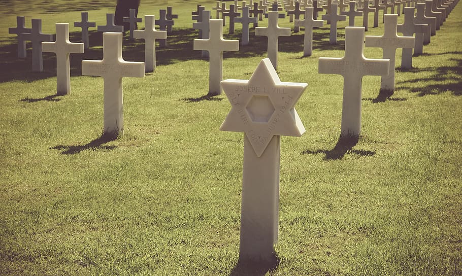gray tombstone in graveyard, cross, emblem, colleville-sur-mer HD wallpaper