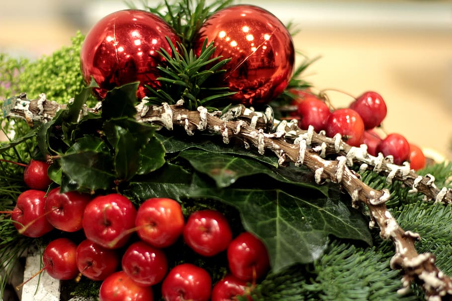 christmas, ball, vote, deco, apples, red, green, atmosphere HD wallpaper