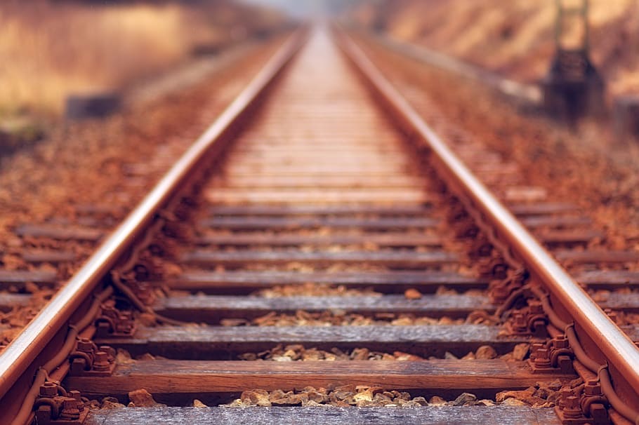 Shallow Focus Photo of Train Rail, blur, close-up, guidance, iron HD wallpaper