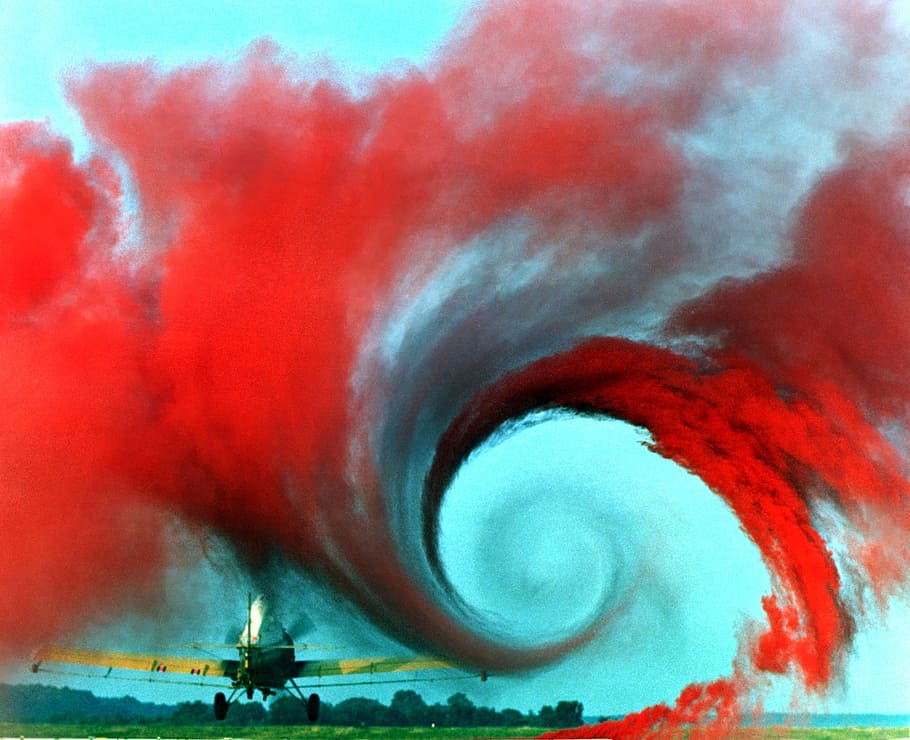 vortex, airplane, flying, smoke - physical structure, red, motion HD wallpaper