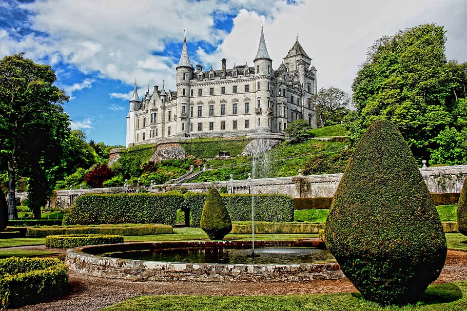 White Concrete Castle Surrounded by Green Plants, architecture HD wallpaper