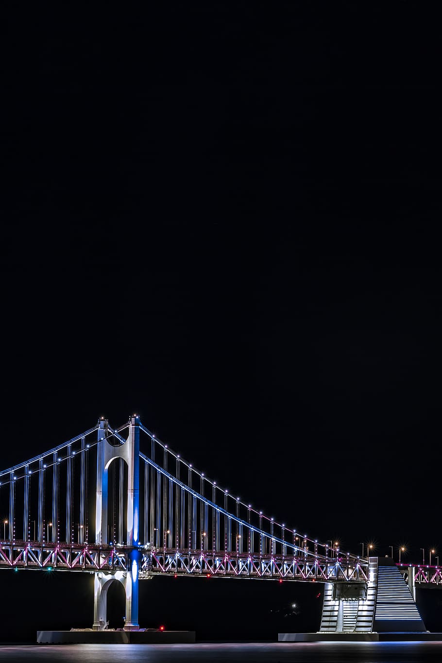 suspension bridge during nighttime, building, busan, south korea HD wallpaper