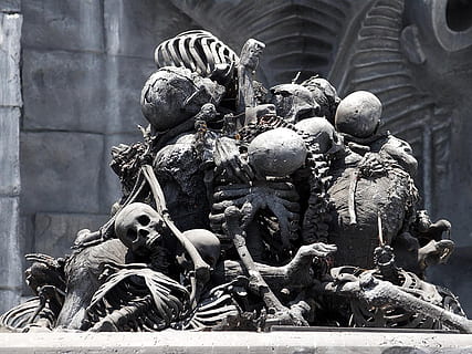 bone pile, skull, frame, skeletons, dead, sculpture, statue HD wallpaper