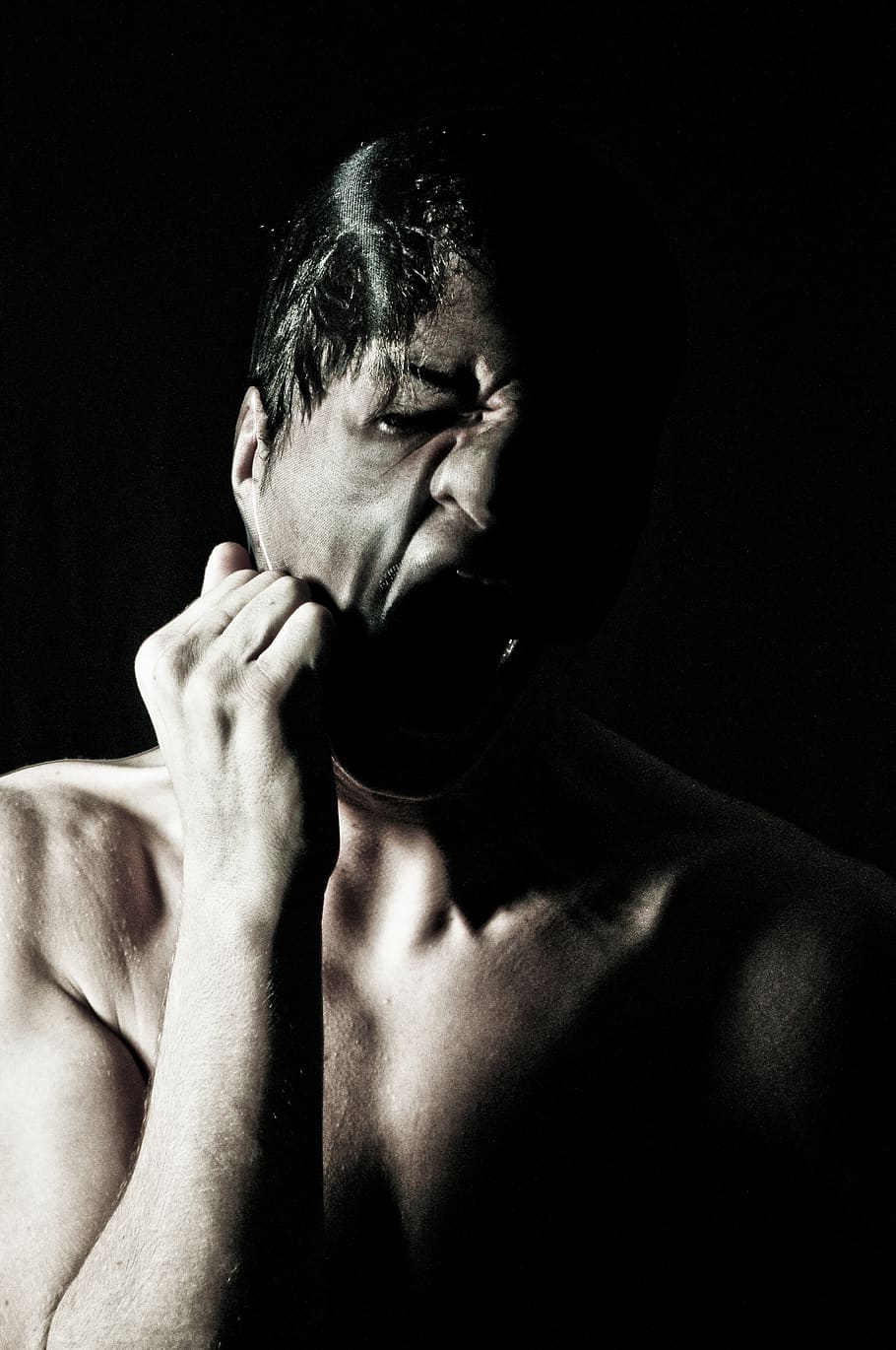 studio shot, black background, one person, indoors, shirtless HD wallpaper