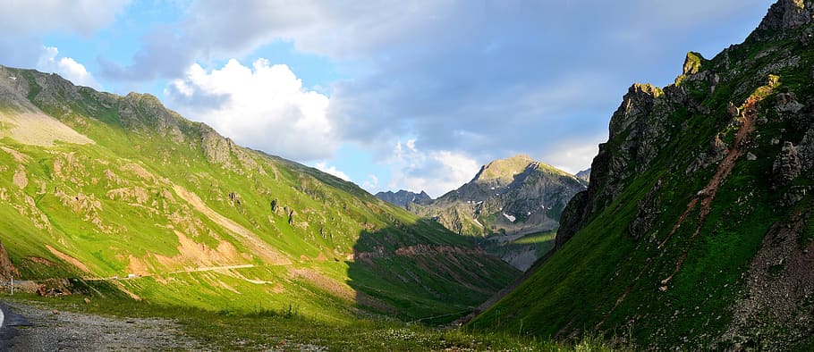 Grass Field Mountain, adventure, clouds, daylight, grassland HD wallpaper