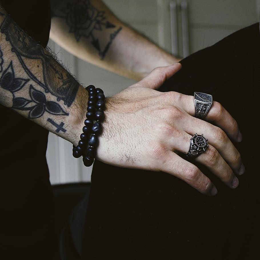 person wearing black bracelet, hand, human, finger, accessories, HD wallpaper