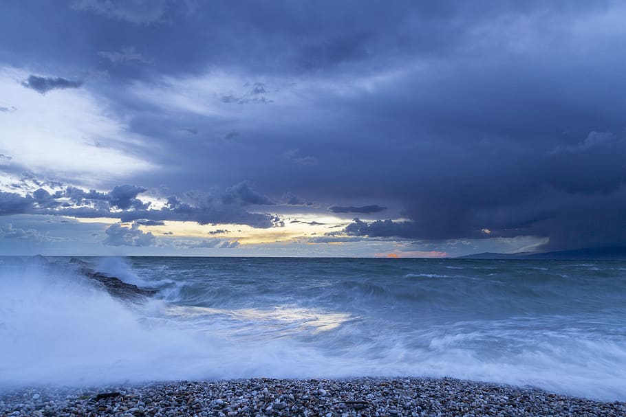 beach, sand, landscape, waves, clouds, blue, sea, water, cloud - sky HD wallpaper