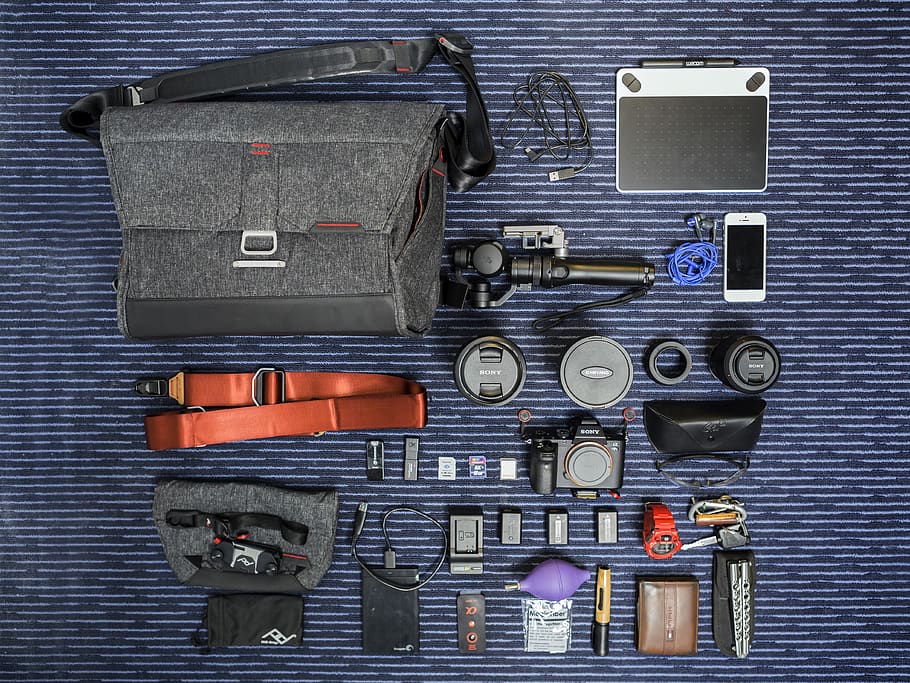 camera, sony, gear, device, devices, iphone, knolling, peakdesign HD wallpaper