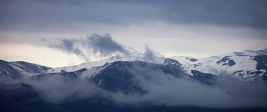 mountain surrounded with clouds, outdoors, nature, ice, mountain range HD wallpaper