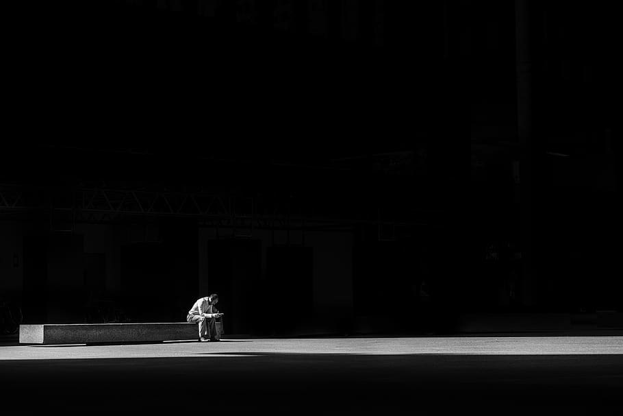 dark, man, alone, thinking, light, lonely, rest, shadow, people HD wallpaper