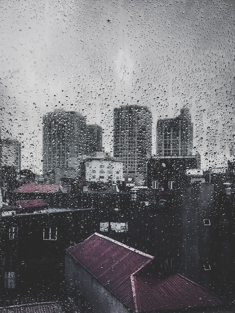 buildings, rain, window, dribble, raindrop, waterdrops, rooftop HD wallpaper
