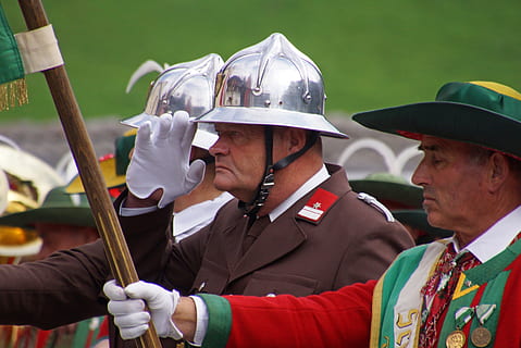 man, uniform, costume, firefighter, watchful, elmo, greeting HD wallpaper