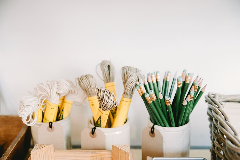 pencils in white container, indoors, large group of objects, no people HD wallpaper