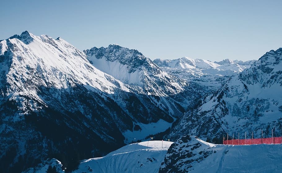 mittelberg, austria, mountains, sun, cold, alps, winter, fence HD wallpaper