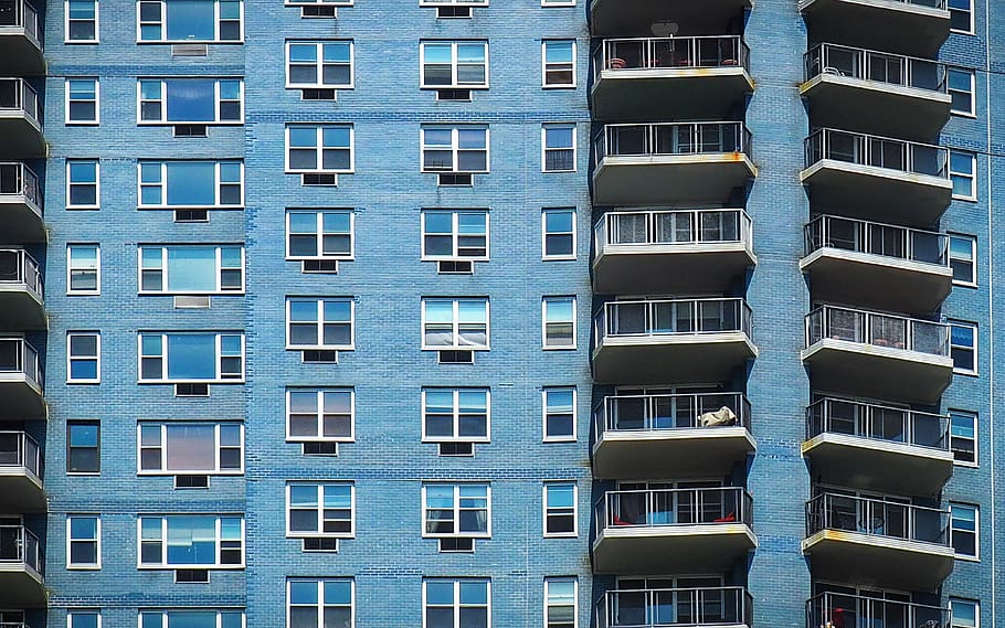 blue concrete building with windows open, built structure, building exterior HD wallpaper