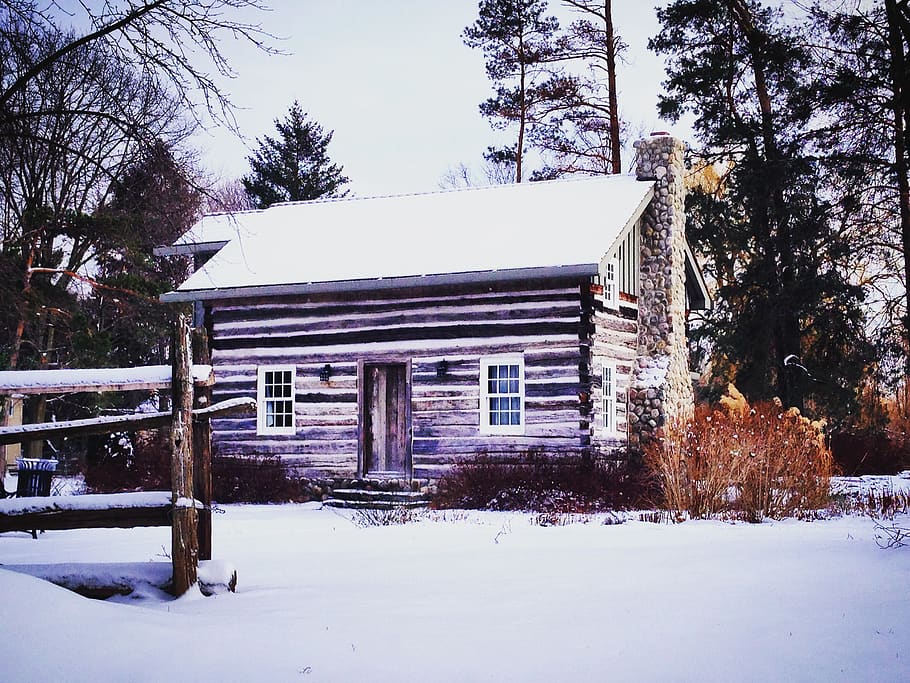Brown Shack Covered With Snow, architecture, building, chalet HD wallpaper