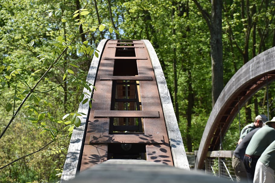 bridge, tressel, arch, steel, iron, wooden bridge, wood bridge HD wallpaper