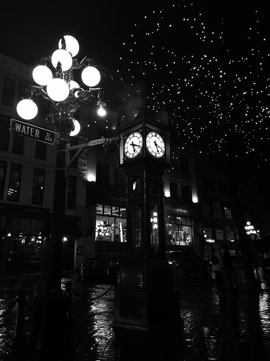canada, vancouver, gastown, steamclock, night, streetphotography