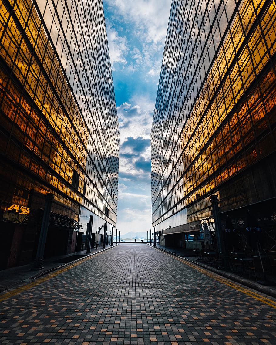 pathway between high-rise buildings, architecture, built structure HD wallpaper